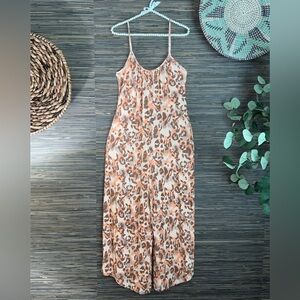 Tart Intimates Leopard Print Jumpsuit Pajama Medium Peach/Brown soft & flowy
